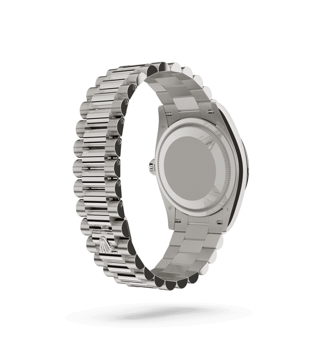 Rolex Day-Date 36 in Oyster, 36 mm, white gold with a White mother-of-pearl set with diamonds dial, Fluted bezel, and President, semi-circular three-piece links bracelet