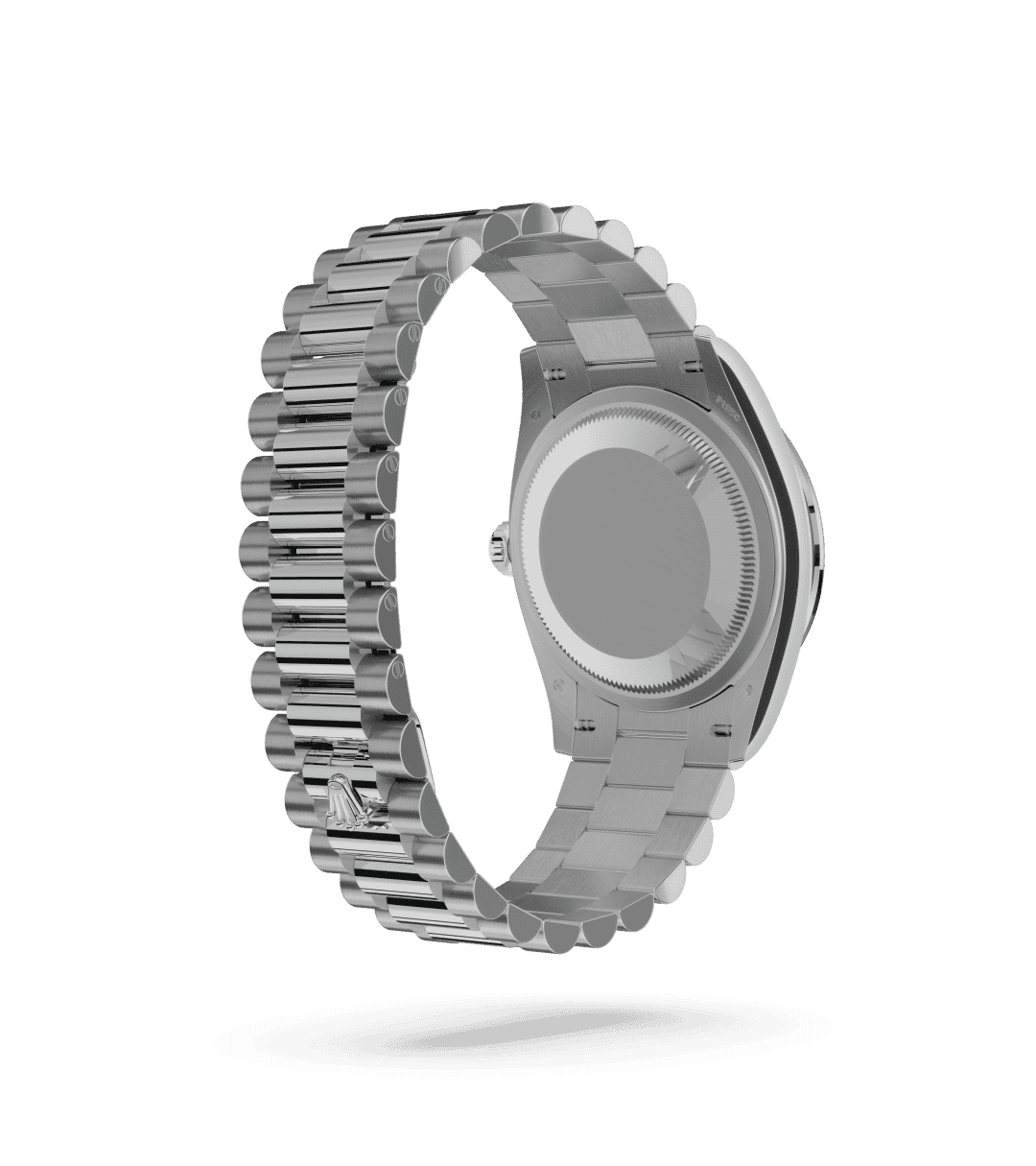 Rolex Day-Date 36 in Oyster, 36 mm, platinum and diamonds with a Ice blue set with diamonds dial, Set with diamonds bezel, and President, semi-circular three-piece links bracelet