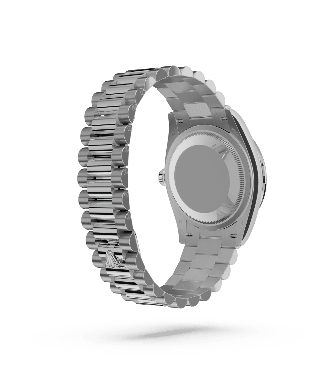 Rolex Day-Date 36 in Oyster, 36 mm, platina en diamanten with a IJsblauw bezet met diamanten dial, Bezet met diamanten bezel, and President, halfronde driedelige schakels bracelet