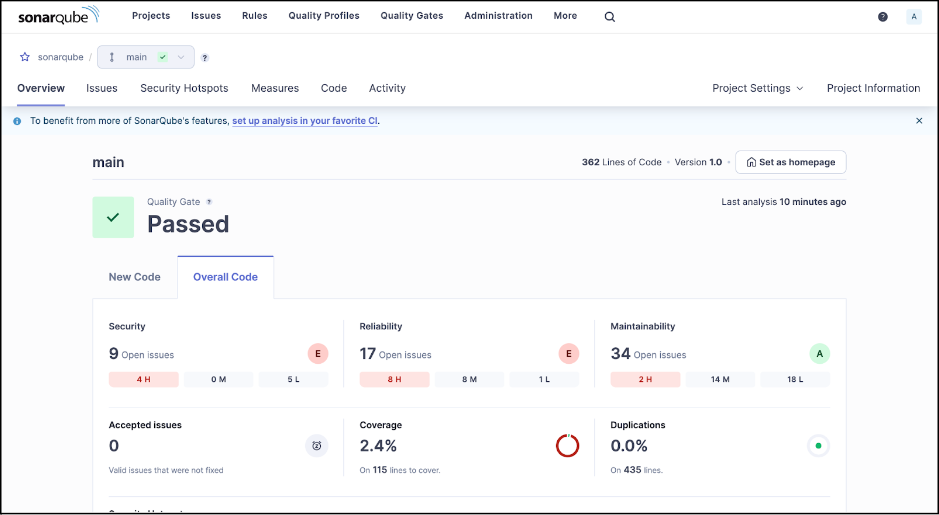 sonarqube quality gate passed