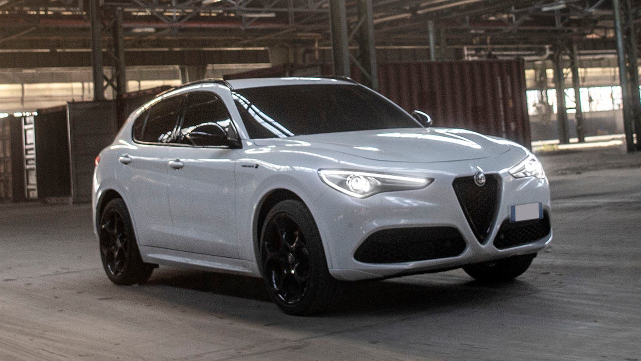 Alfa Romeo Stelvio Veloce in white, driving shot