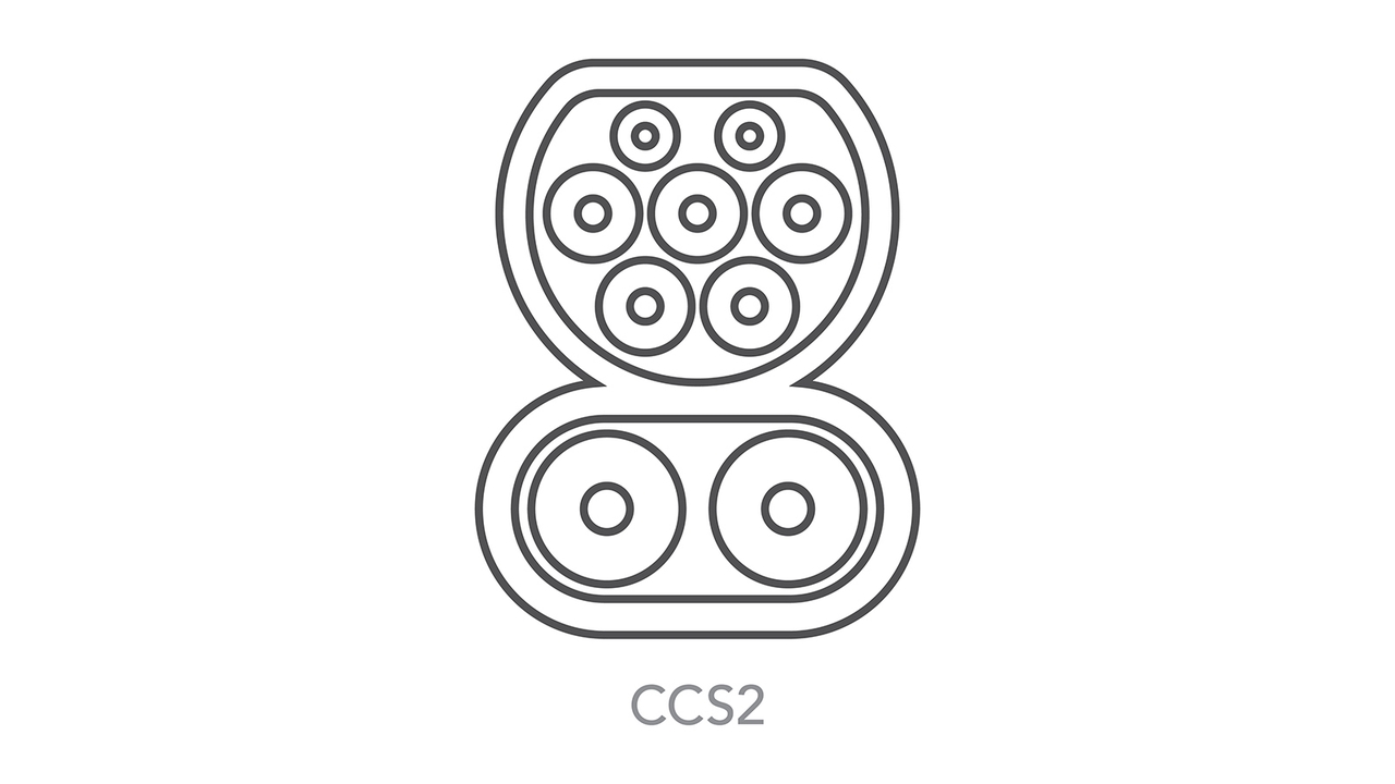 Diagram of a CCS2 Combined Charging System Type 2 connector