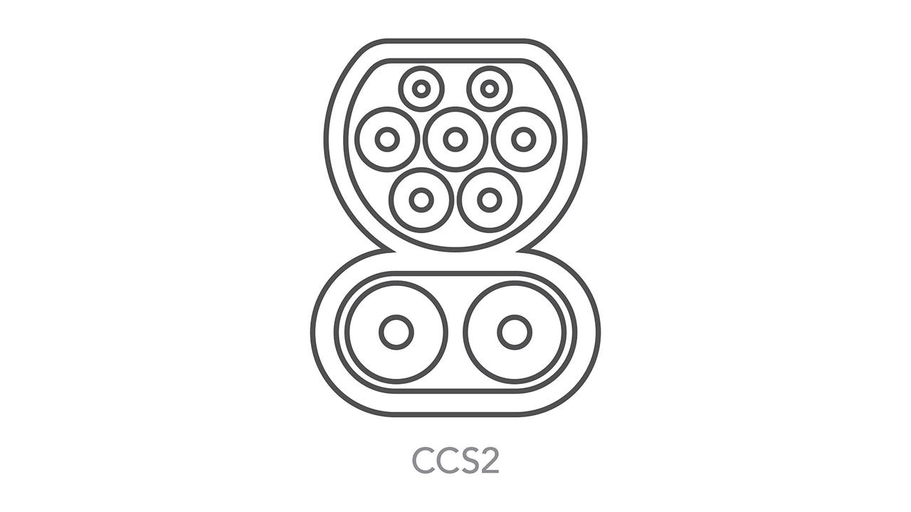 Diagram of a CCS2 Combined Charging System Type 2 connector