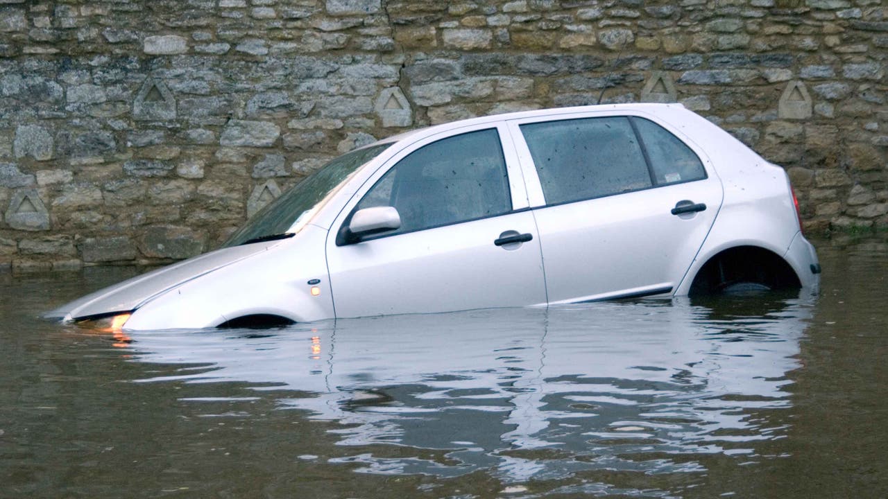 Skoda Fabia submerged in flood water