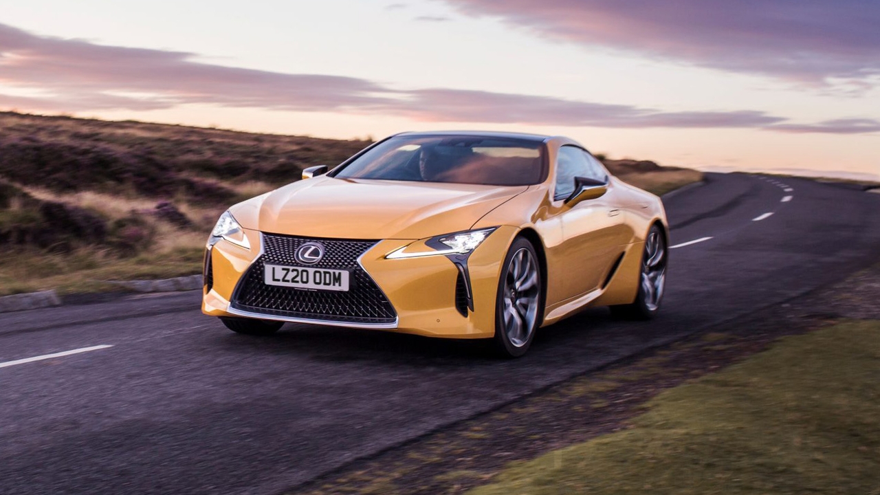 Lexus LC, yellow, driving