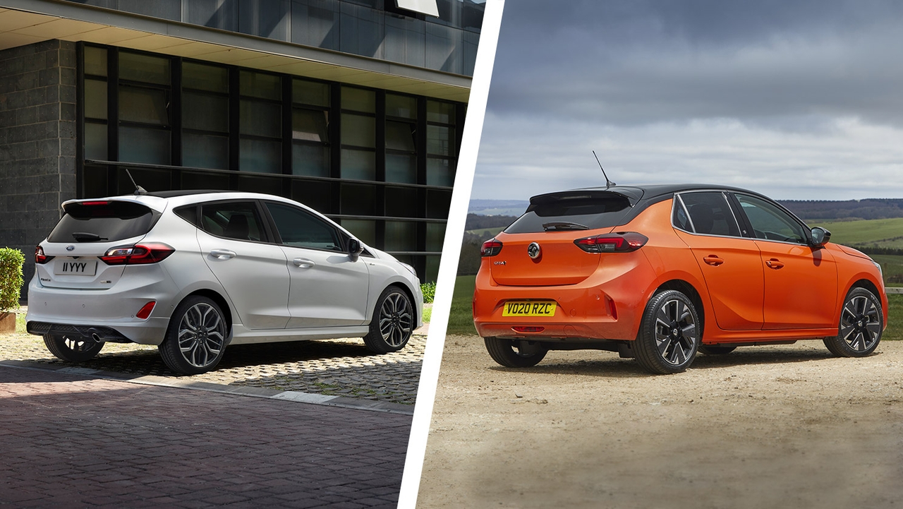 Ford Fiesta vs Vauxhall Corsa – rear three quarter