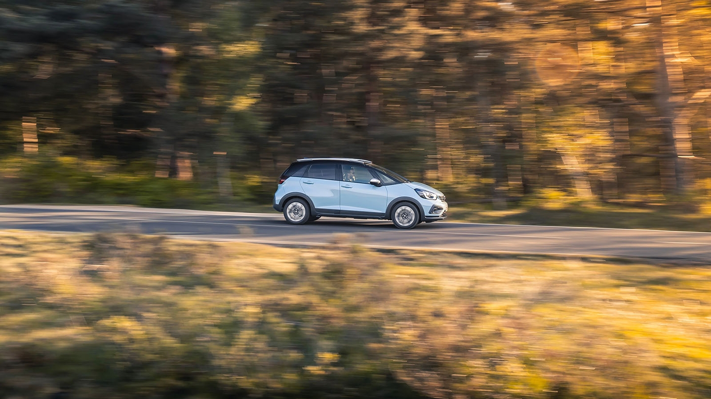 Honda Jazz driving along country road