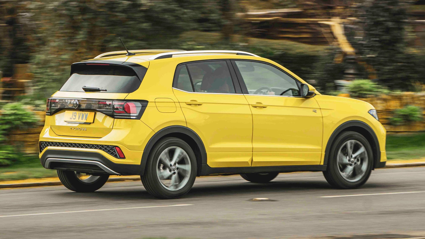 Volkswagen T-Cross driving rear/side view