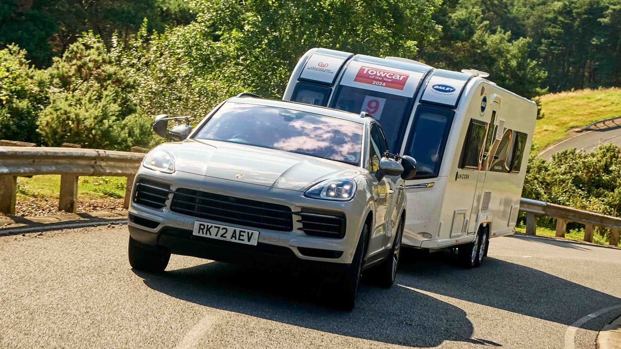 Porsche Cayenne towing a caravan