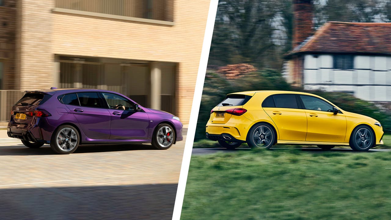 BMW 1 Series vs Mercedes A-Class rear three quarter