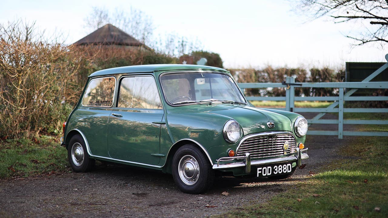 A 1966 Austin Mini Super Deluxe in green