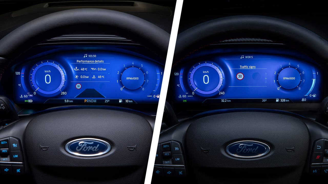 Ford Focus (left) vs Ford Fiesta (right) dials shot