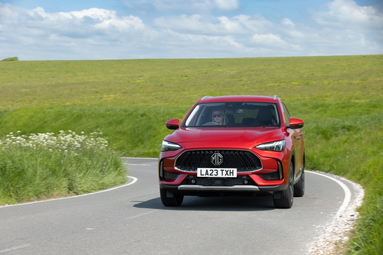 MG HS front driving on a country road