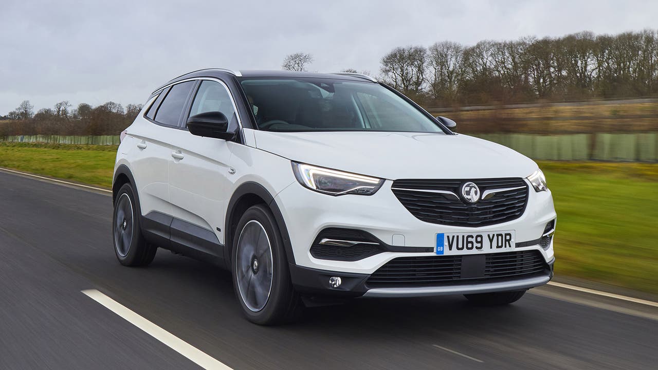 Vauxhall Grandland X in white, driving shot