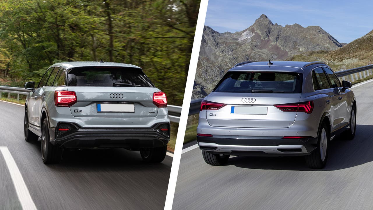 Audi Q2 vs Audi Q3 rear three quarter