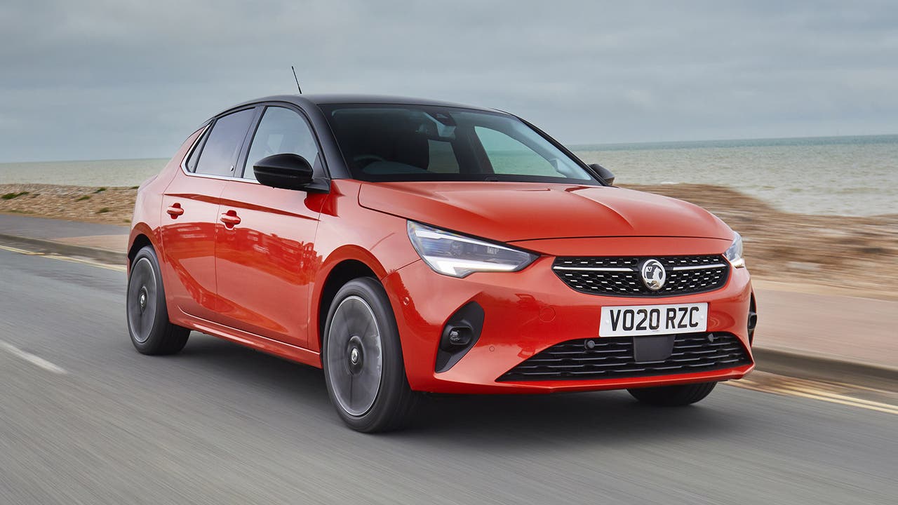 Vauxhall Corsa in orange, driving shot