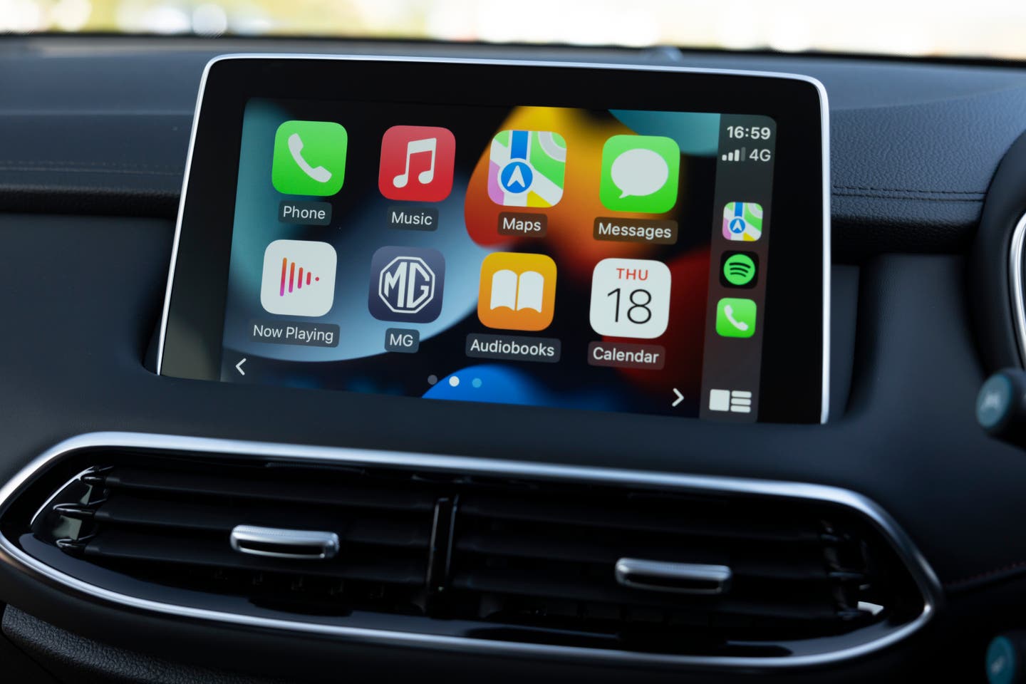 MG HS infotainment screen close-up showing Apple CarPlay