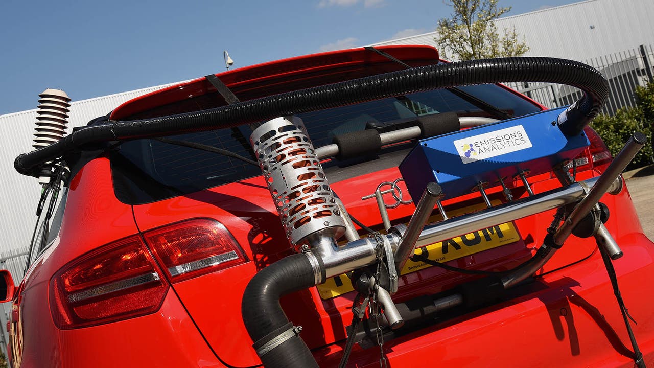 A car equipped with real-world emissions testing equipment