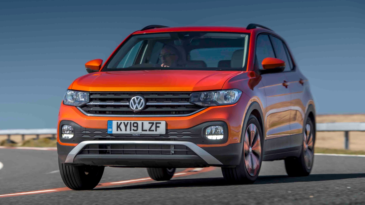 2019 VW T-Cross driving, orange