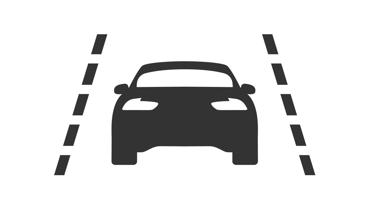 Lane-keep assist icon – shows a car outline between two converging lane lines