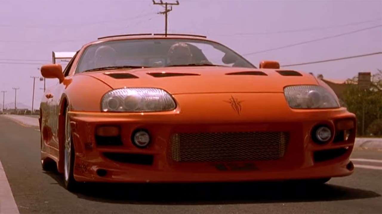 Toyota Supra in The Fast and the Furious about to race a Ferrari