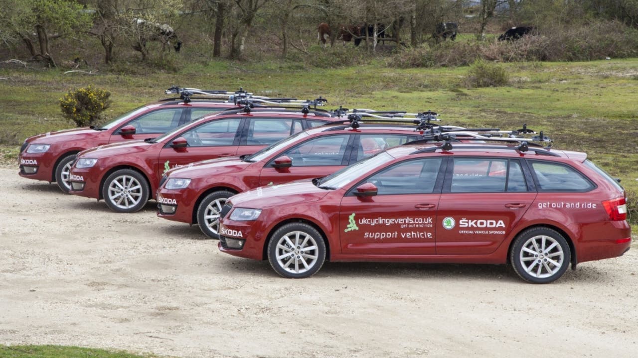 Skoda Octavia Estates being used as cycling support vehicles