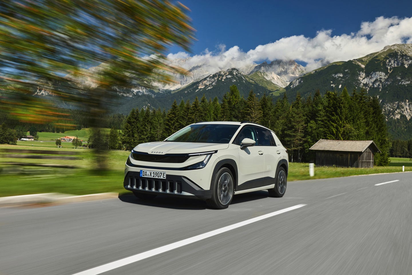 Skoda Epiq driving front dramatic
