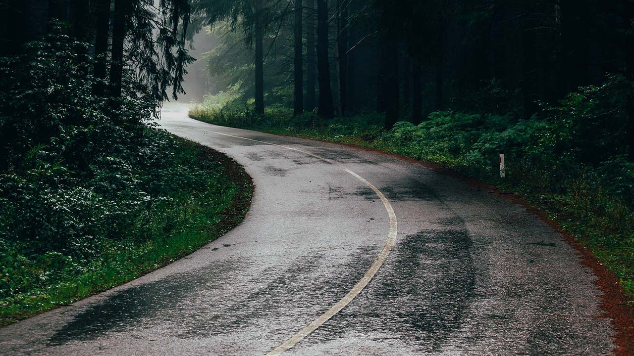 A wet country road