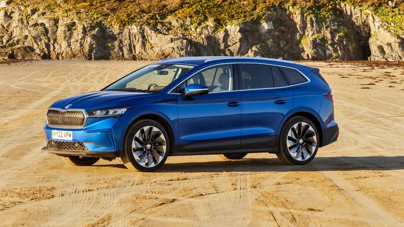 Skoda Enyaq parked on beach