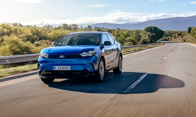 2025 Ford Capri blue front driving cropped