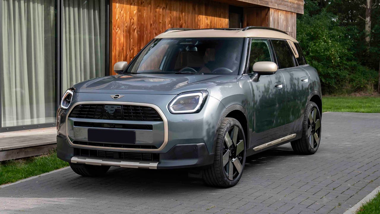 2024 Mini Countryman C in Exclusive trim with optional Smokey Green paint, silver roof and 20-inch alloy wheels