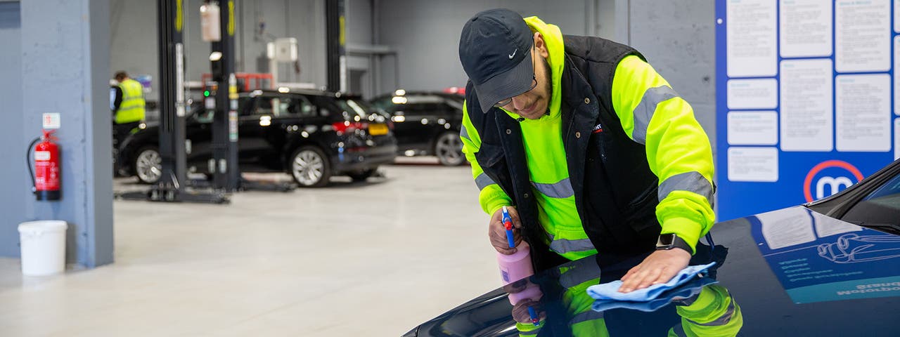 A car being prepped for sale by Motorpoint's prep team