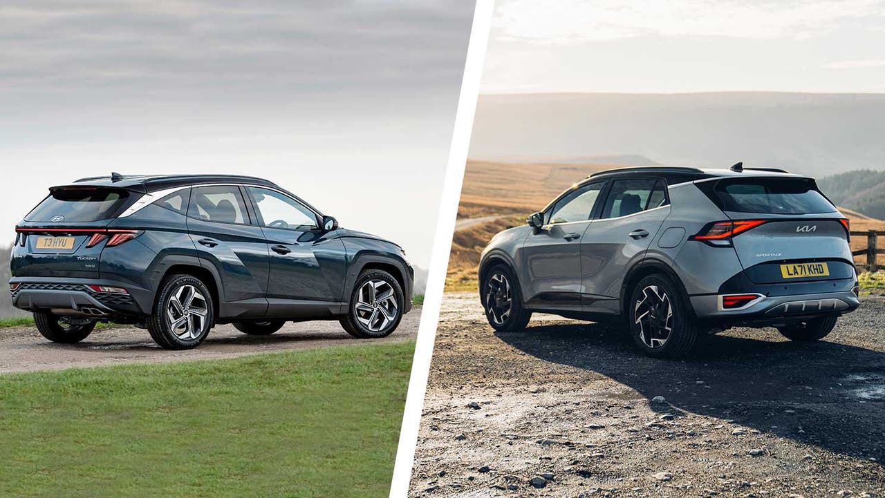 Kia Sportage and Hyundai Tucson compared - rear three quarter