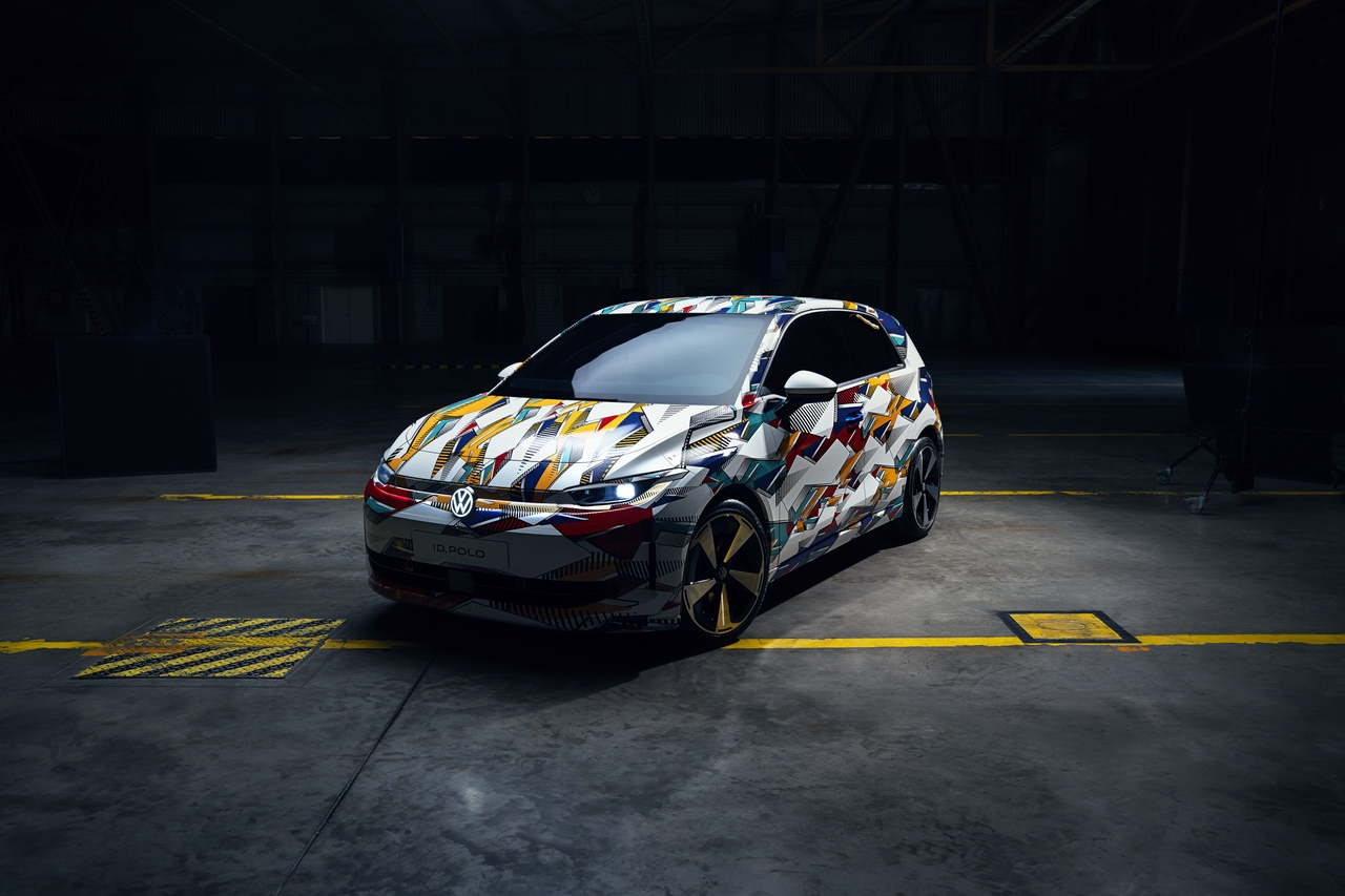 VW ID. Polo front three quarters camouflaged