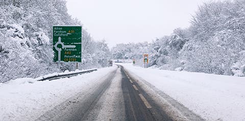 Image of snow-covered UK road