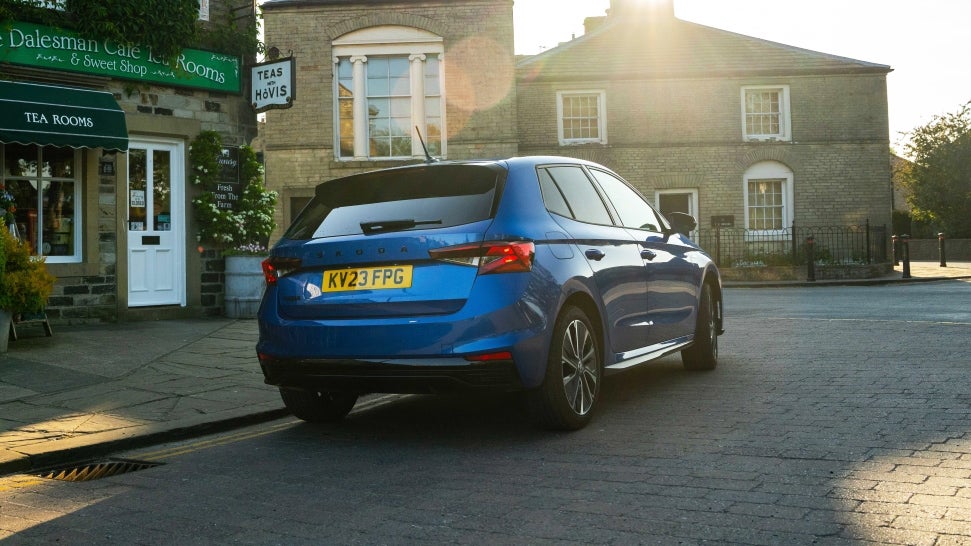 Skoda Fabia parked outside tearoom – rear