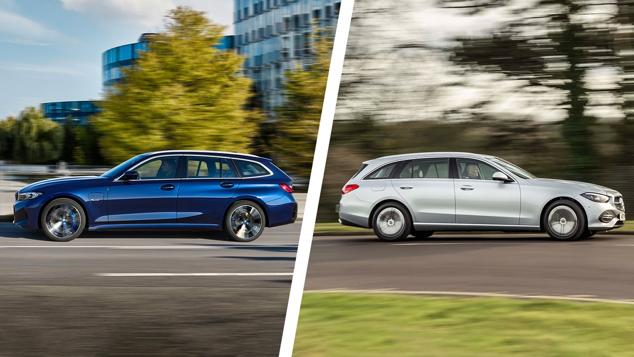 BMW 3 Series Touring vs Mercedes C-Class Estate side