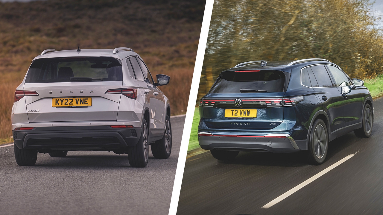 Skoda Karoq vs VW Tiguan driving rear view