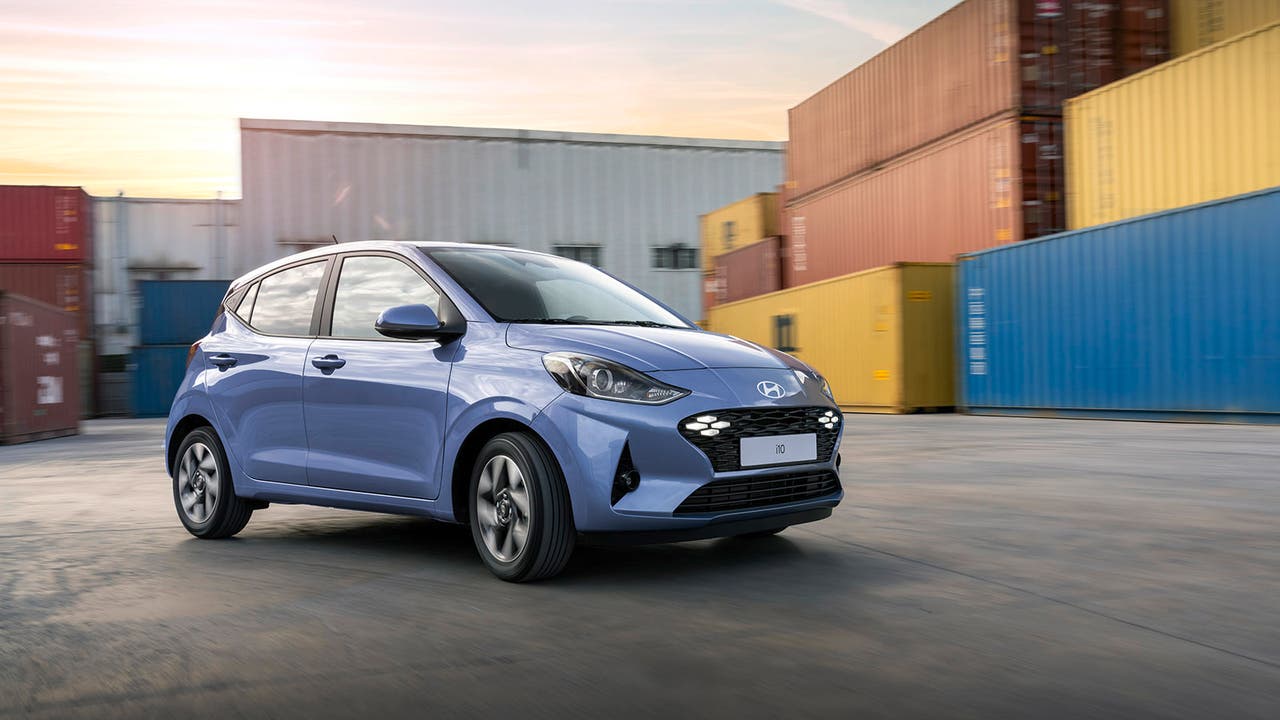 Hyundai i10 in blue, driving shot