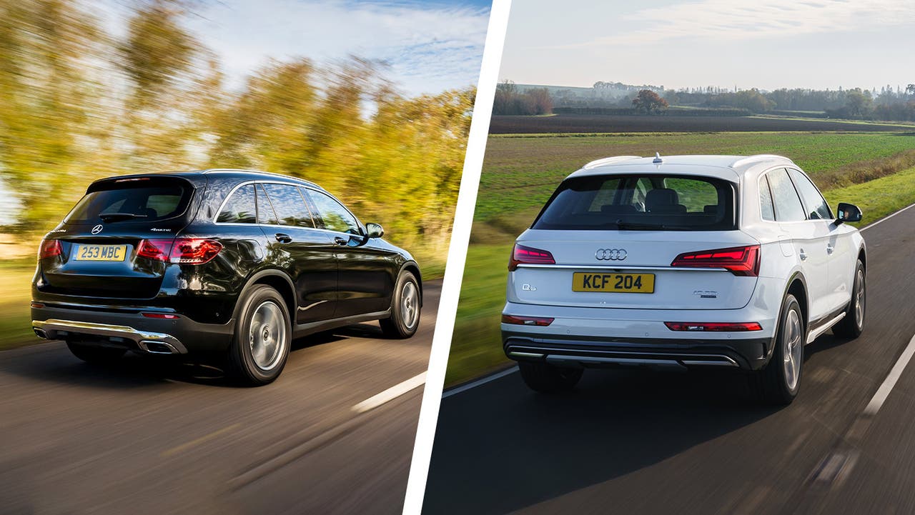 Mercedes GLC vs Audi Q5 rear three quarter