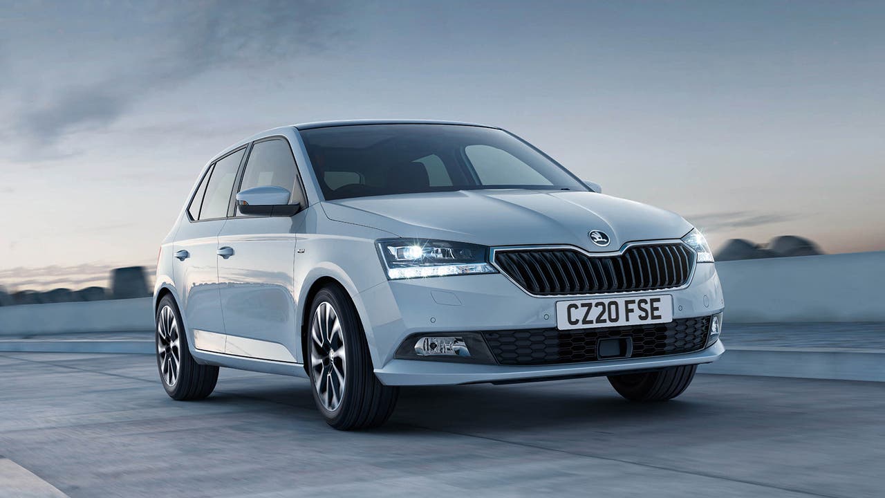 Skoda Fabia in white, driving shot