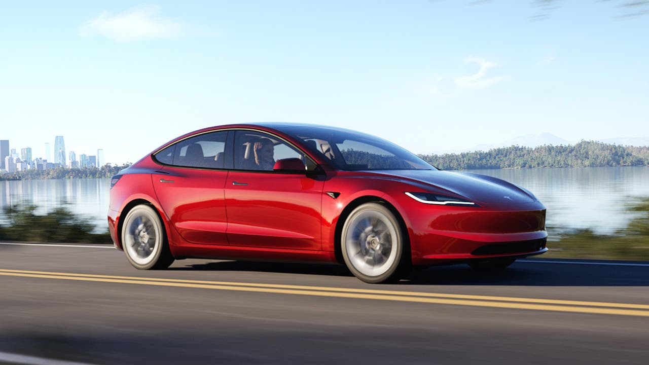 Tesla Model 3 Highland update in red