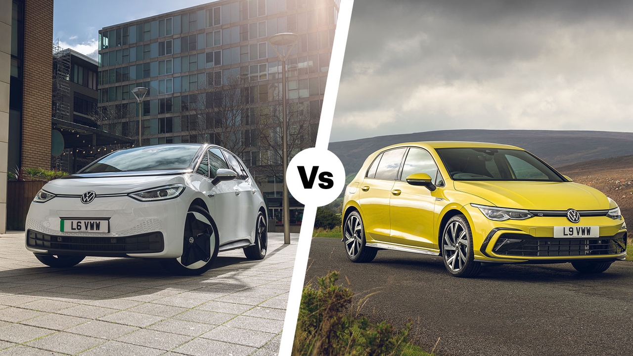 Volkswagen ID.3 in white vs Volkswagen Golf in yellow