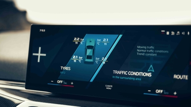 BMW M2 touchscreen showing tyre pressures