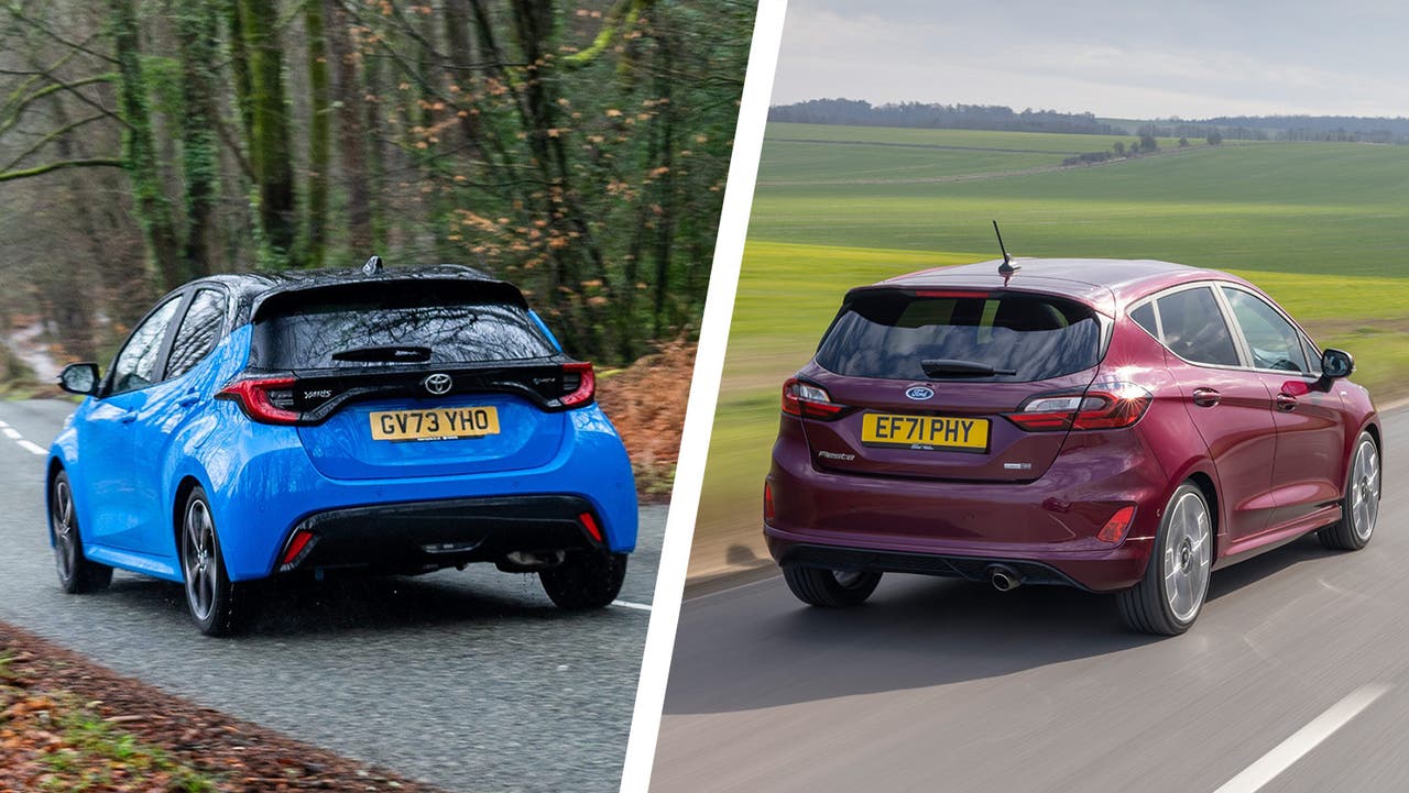 Toyota Yaris vs Ford Fiesta rear three quarter