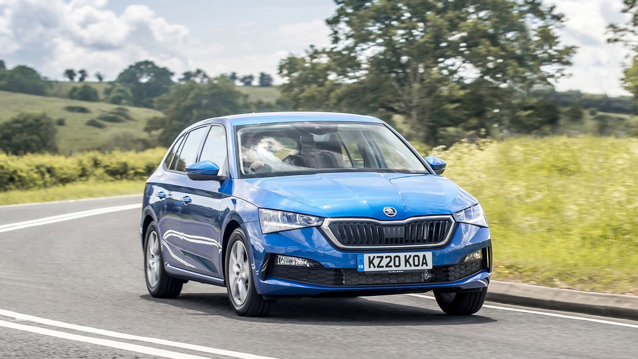 Skoda Scala in blue, driving shot