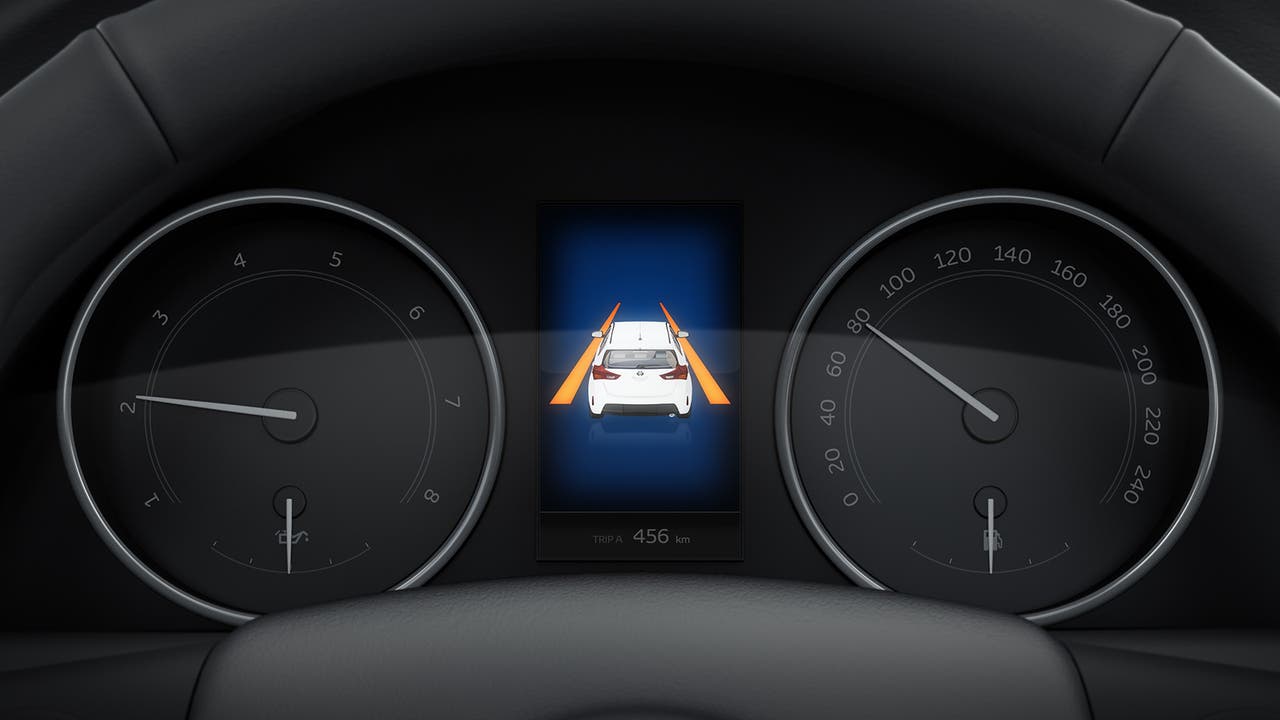 Lane-departure warning flashing up in a Toyota