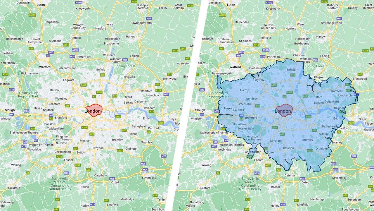 Map showing difference in size between 2019 ULEZ area and 2023 ULEZ expansion area