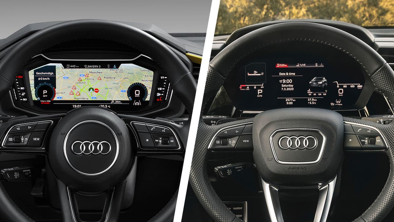 Audi A1 vs Audi A3 steering wheel, dials and Virtual Cockpit shot