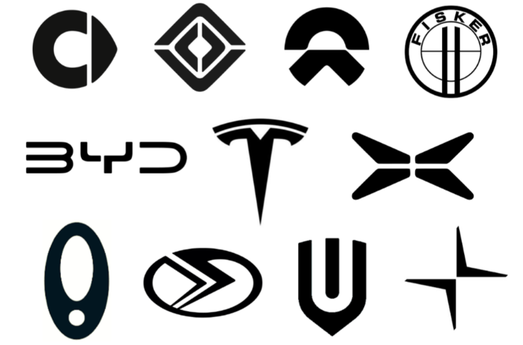 11 EV brand logos